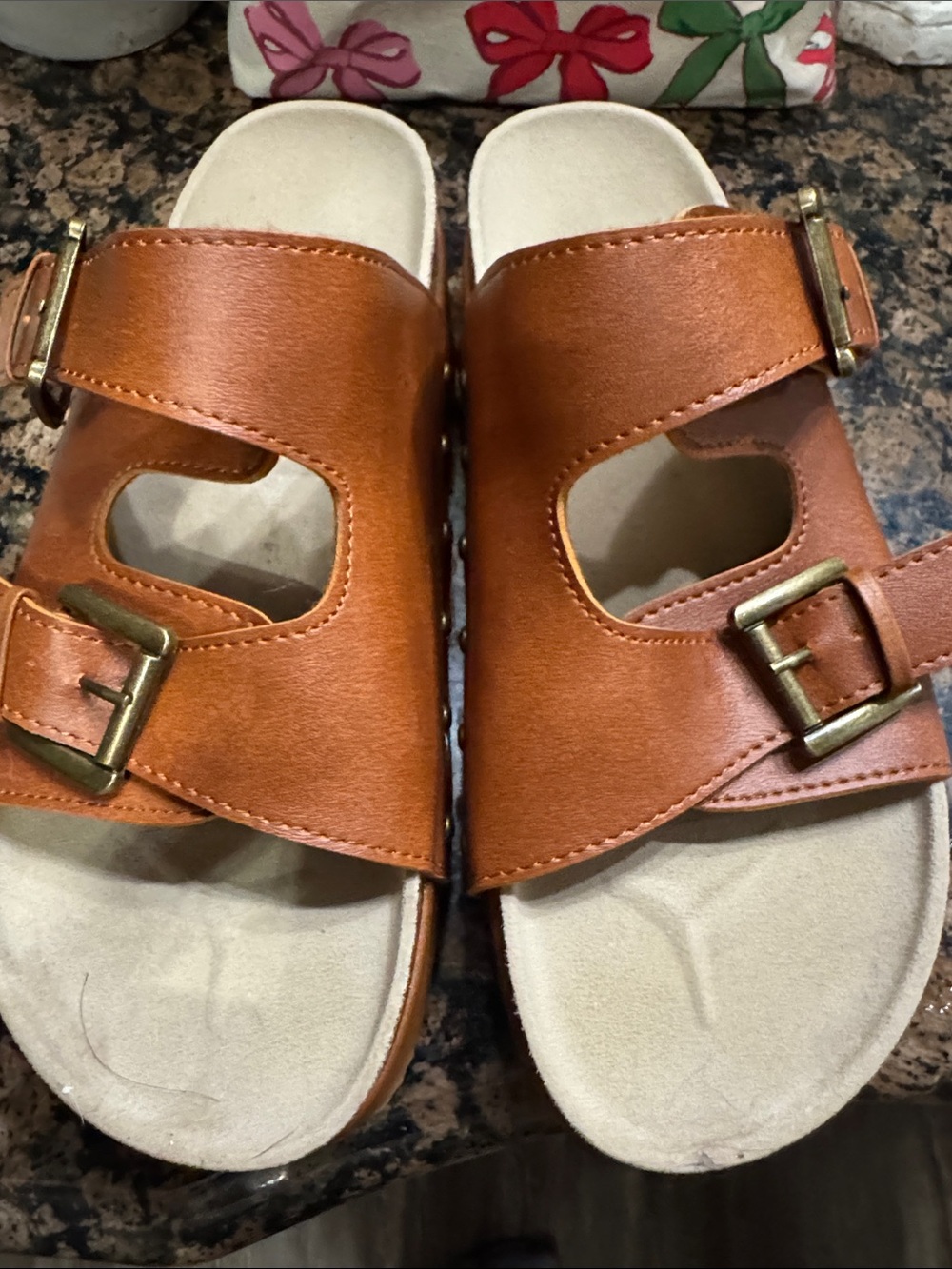 Women’s Cognac Brown Buckle Slide Sandals